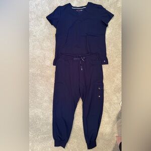 White Cross Dark Blue Women's Scrubs